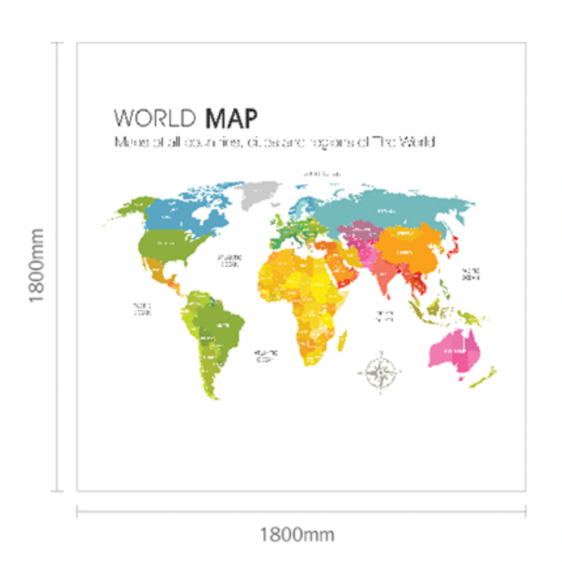 A stylish 180cm x 180cm World Map shower curtain made of high-quality polyester, featuring a modern design with vibrant colors.