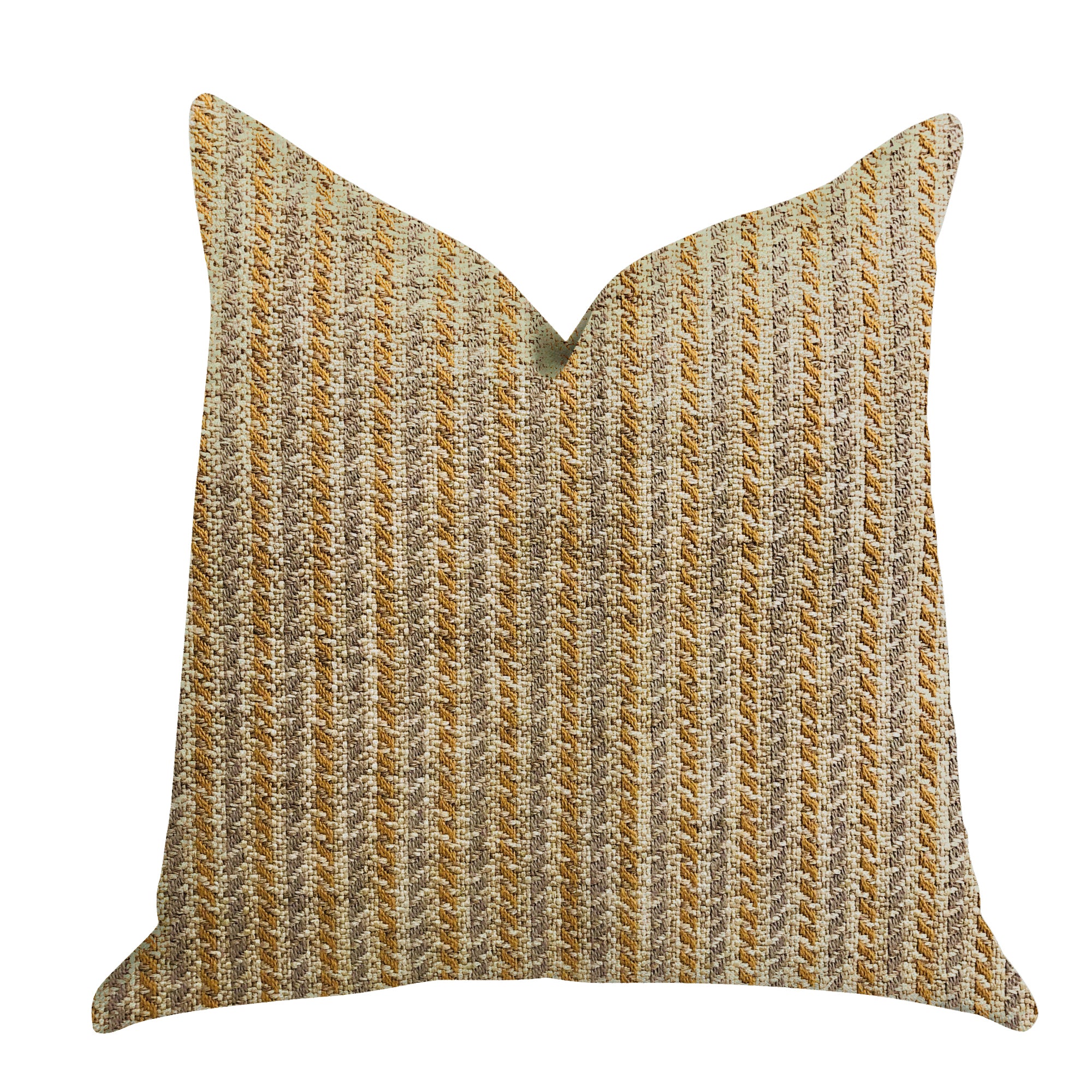 Woven Beliza Luxury Throw Pillow showcasing a designer woven pattern in brown, beige, and gray, with an invisible zipper and double-sided design.