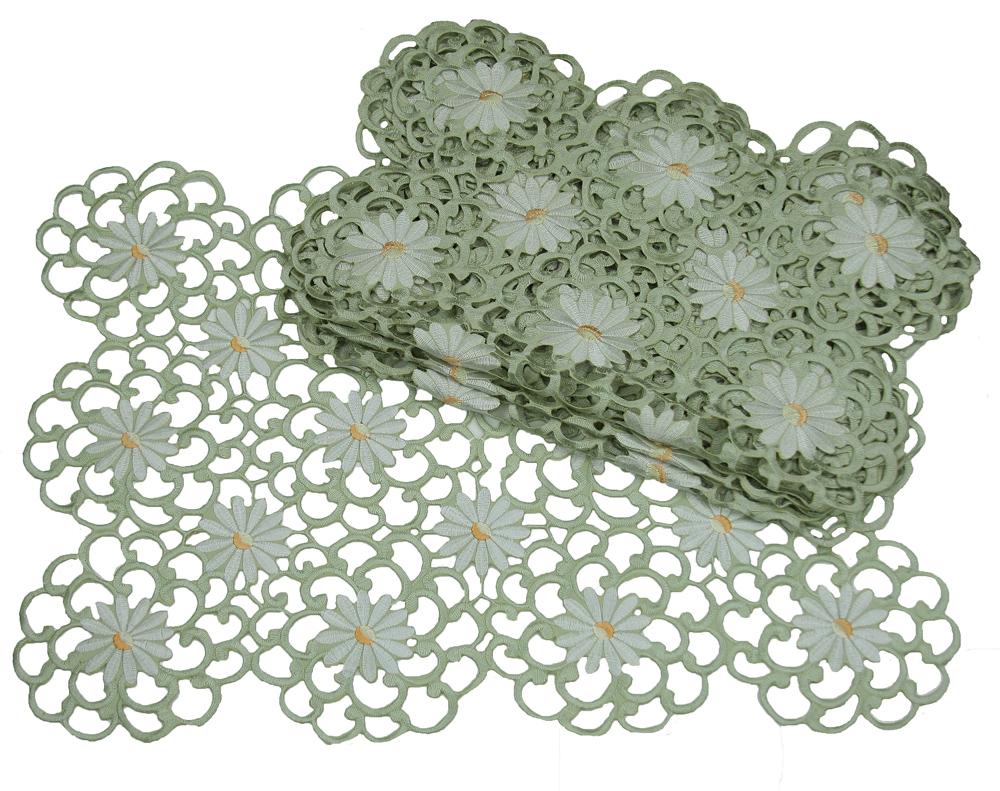 Set of 4 XD10183 Daisy Splendor Placemats featuring intricate daisy embroidery on a polyviscose fabric, perfect for elegant dining.