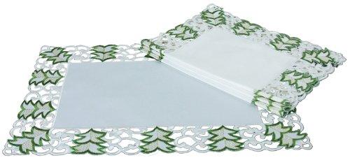 Set of 4 XD110708 Tannenbaum Placemats featuring intricate Christmas tree embroidery on a crisp white background.