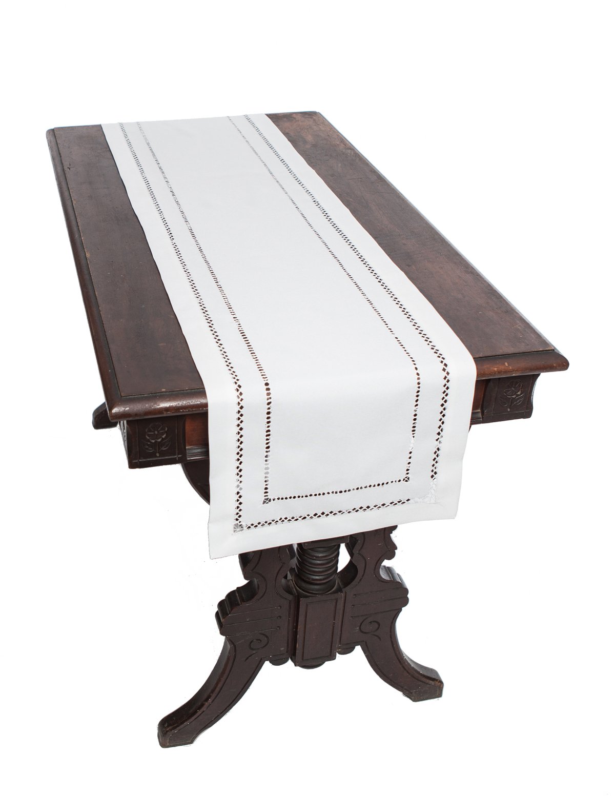 XD11099 Double Hemstitch Table Runner in elegant design, showcasing intricate cutwork trim, available in multiple colors.