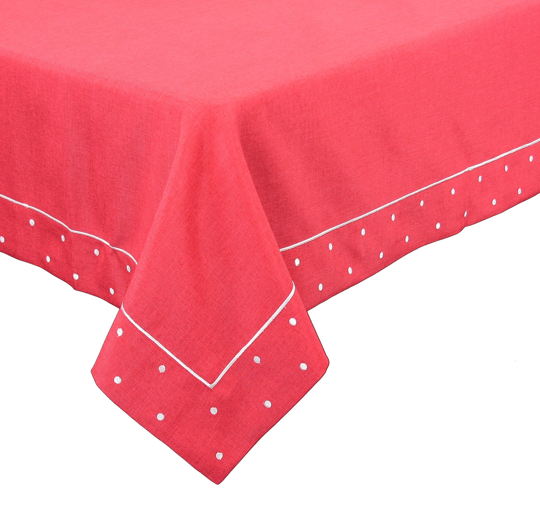 XD13015 Polka Dot Tablecloth featuring embroidered polka dots in vibrant colors, perfect for enhancing dining settings.