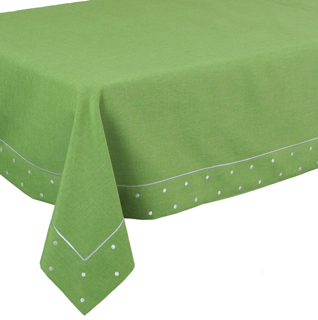 XD13015 Polka Dot Tablecloth featuring embroidered polka dots in vibrant colors, perfect for enhancing dining settings.