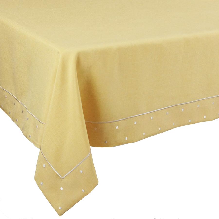 XD13015 Polka Dot Tablecloth featuring embroidered polka dots in vibrant colors, perfect for enhancing dining settings.