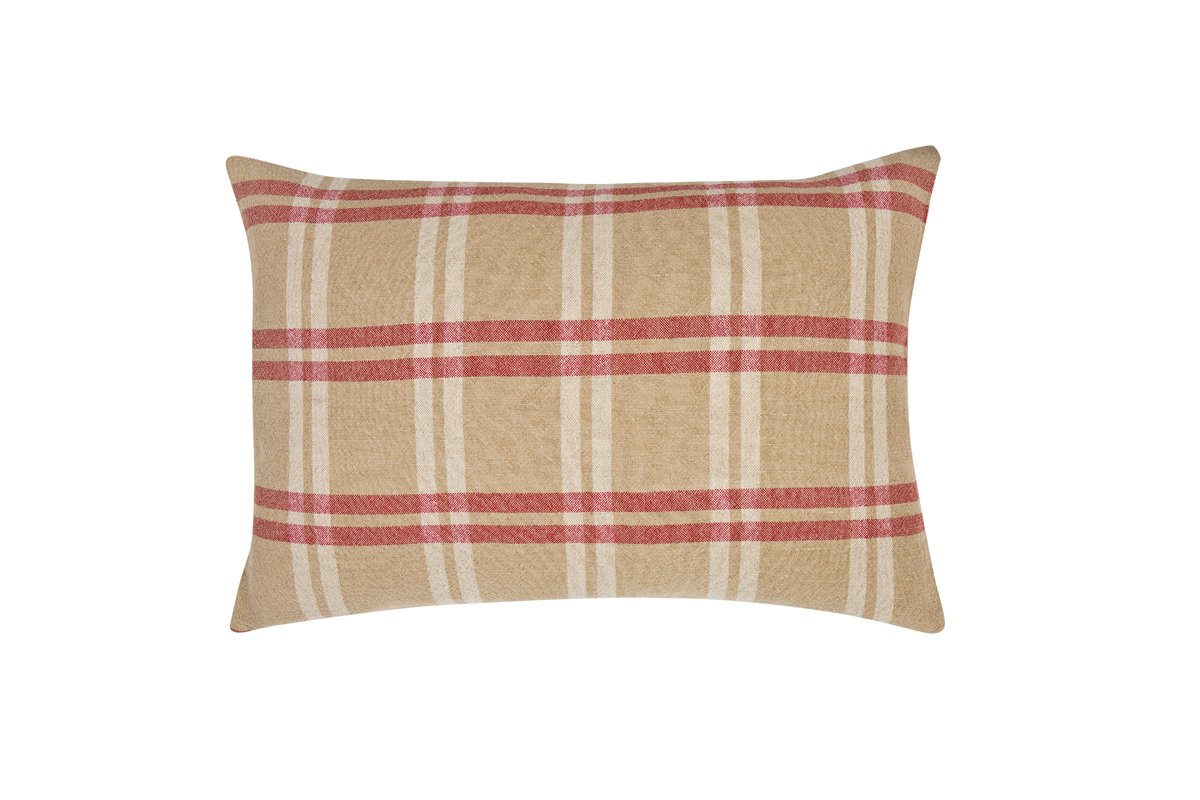 XD15012 Natural Linen Check Pillow in a cozy setting, showcasing its rustic texture and subtle checked pattern.