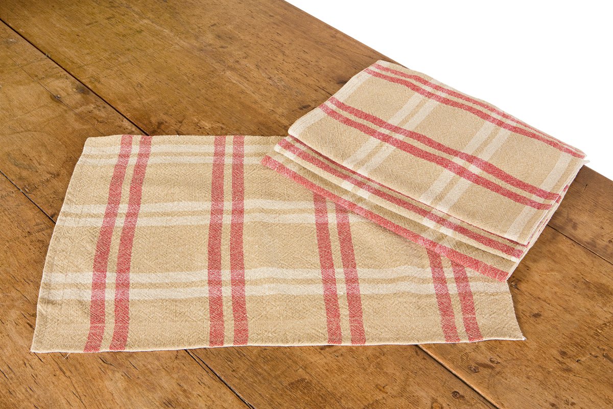 Set of 4 XD15012 Natural Linen Check Placemats featuring a rustic checked pattern in soft linen and cotton blend.