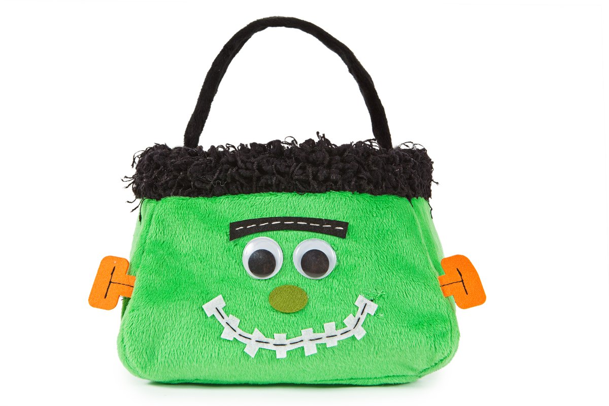 XD15836 Halloween Treat Bag featuring fuzzy fabric and googly eyes, perfect for trick-or-treating.