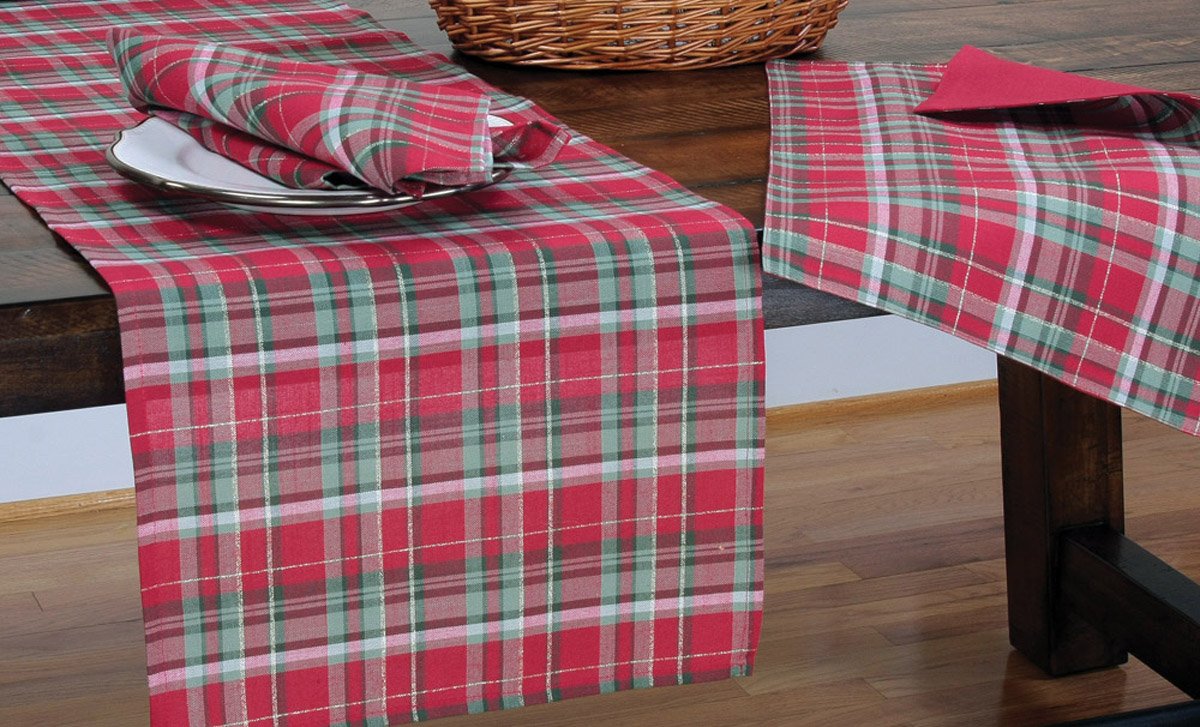 Set of 4 XD111618 Holiday Tartan Napkins featuring a classic red and green plaid design, perfect for festive dining.