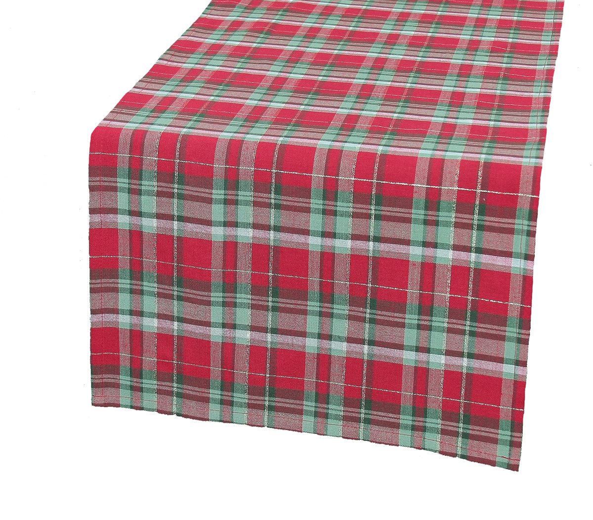 XD111618 Holiday Tartan Table Runner featuring a classic red and green plaid pattern, perfect for festive holiday dining.