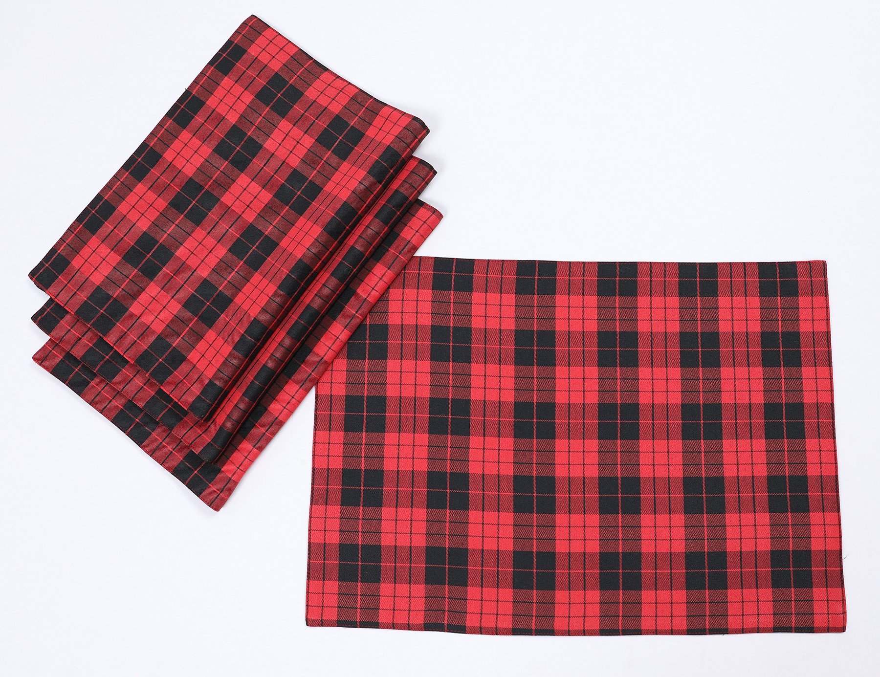 Set of 4 XD19888 Holiday Plaid Placemats featuring a classic red and black plaid design, perfect for festive dining occasions.