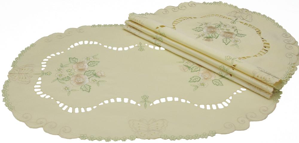 XD56577 Embroidered Butterflies Collection featuring ivory and green colors with intricate butterfly and floral designs.