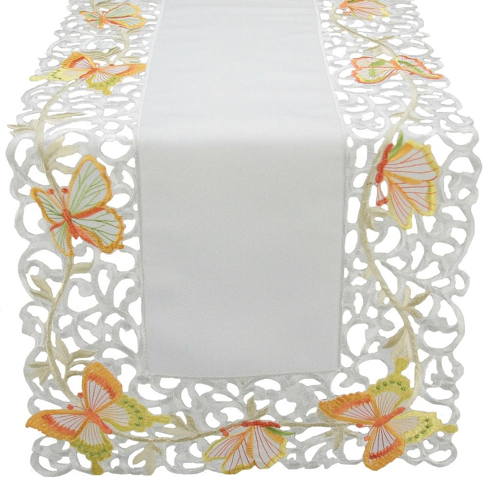 XD9073 Splendid Mariposa Collection featuring intricate cutwork and vibrant embroidery on elegant table linens.