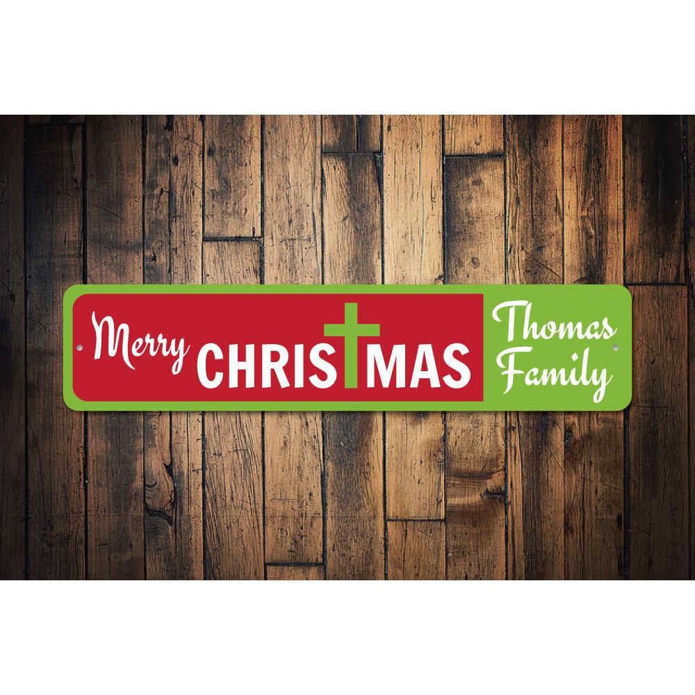 A beautifully crafted Xmas Cross Sign made of high-quality aluminum, featuring a festive design perfect for Christmas decorations.