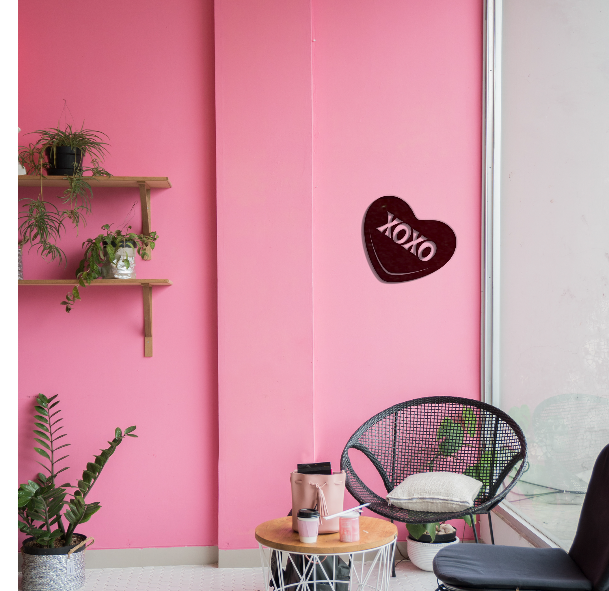 XOXO Candy Heart Metal Wall Art in a low gloss finish, showcasing a heart design made from durable 16 gauge steel, perfect for home decor.