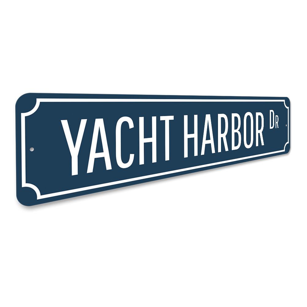 Yacht Harbor Drive Sign made of high-quality aluminum, featuring customizable text and pre-drilled holes for easy mounting.