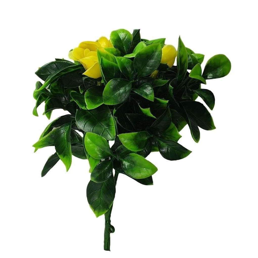 A vibrant Yellow Rose Artificial Vertical Garden featuring lush tropical foliage and bright yellow roses, perfect for enhancing any wall or surface.