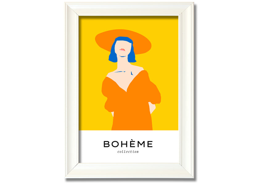 A vibrant yellow framed print titled 'Yellow Summer Fashion', showcasing a bright summer design, ready to hang.