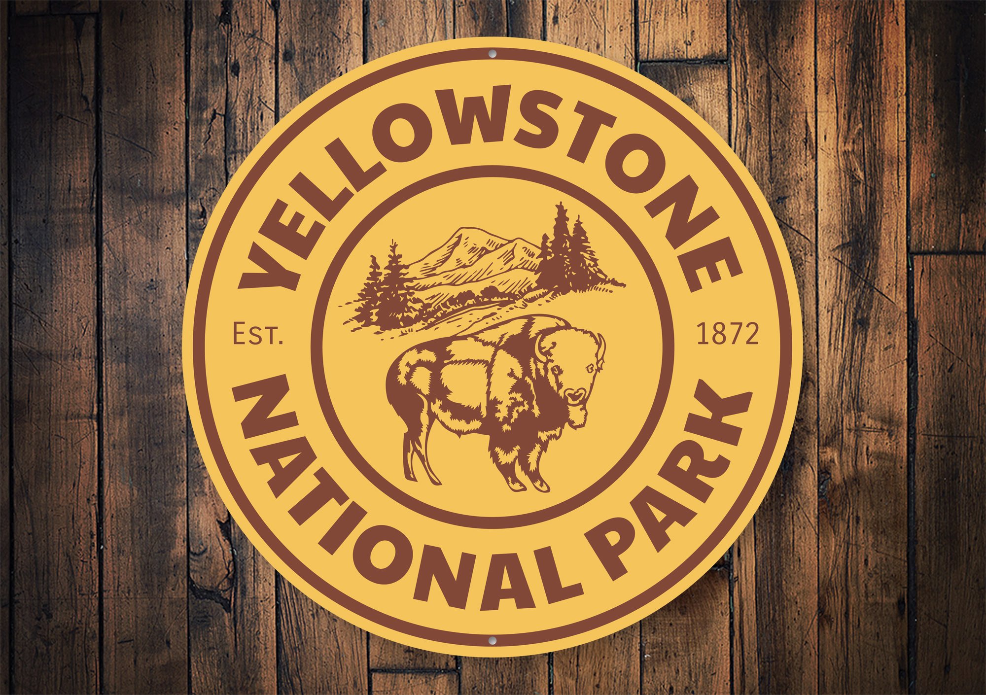 Yellowstone Buffalo Sign made of high-quality aluminum, featuring a rustic design perfect for home decor.