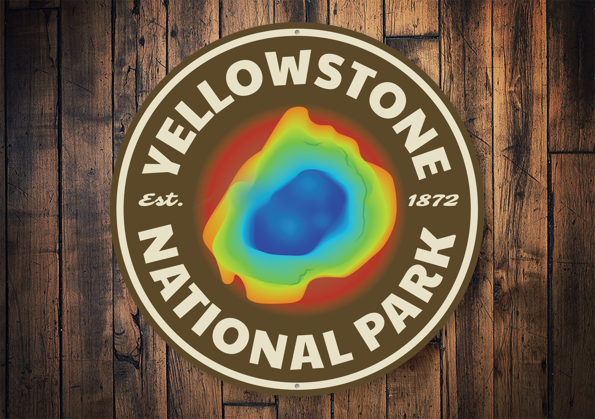 Customizable Yellowstone Year Sign made of high-quality aluminum, featuring pre-drilled holes for easy mounting.