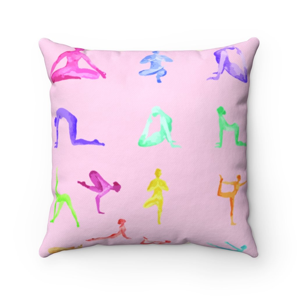 Yoga Sanctuary Square Pillow with vibrant double-sided print, featuring a concealed zipper and soft polyester filling.