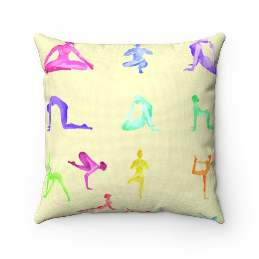 Yoga Sanctuary Square Pillow with vibrant double-sided print, featuring a concealed zipper and soft polyester filling.