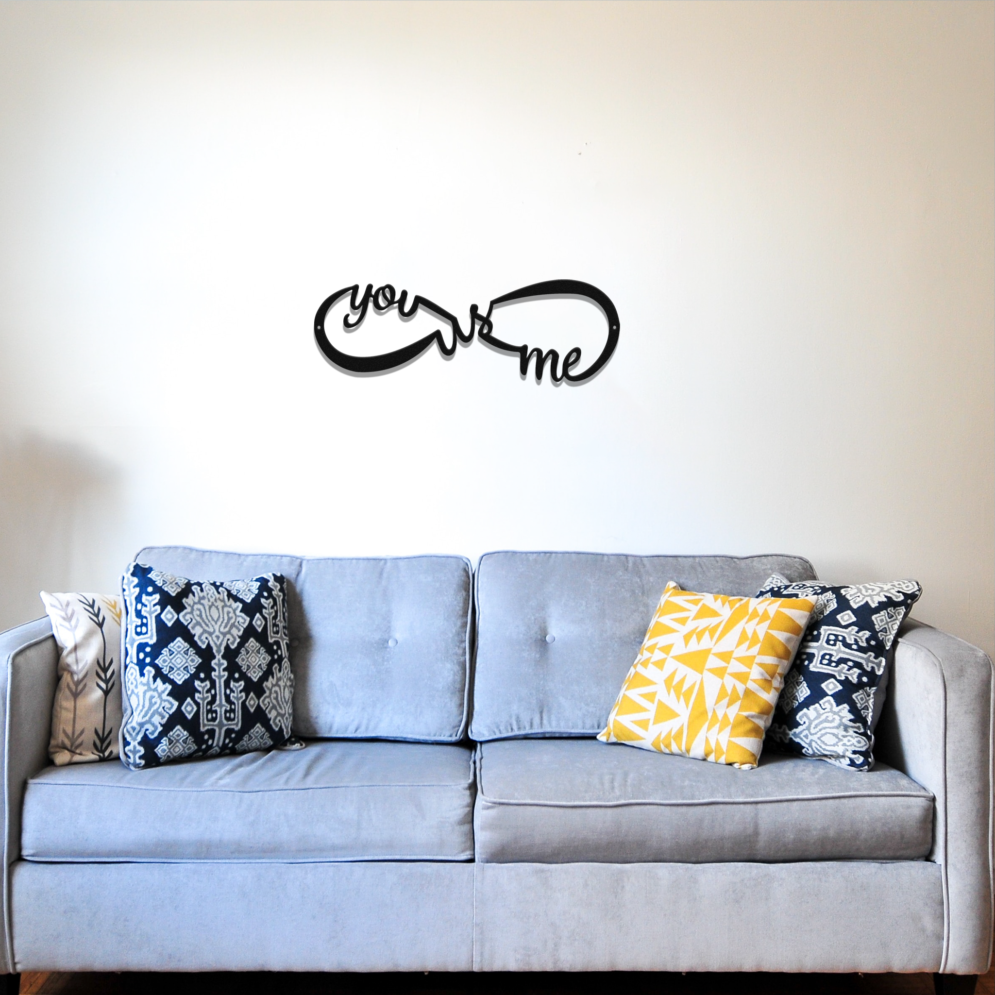 You Me and Us Infinity Metal Wall Art in black, showcasing an elegant infinity design symbolizing love and connection.