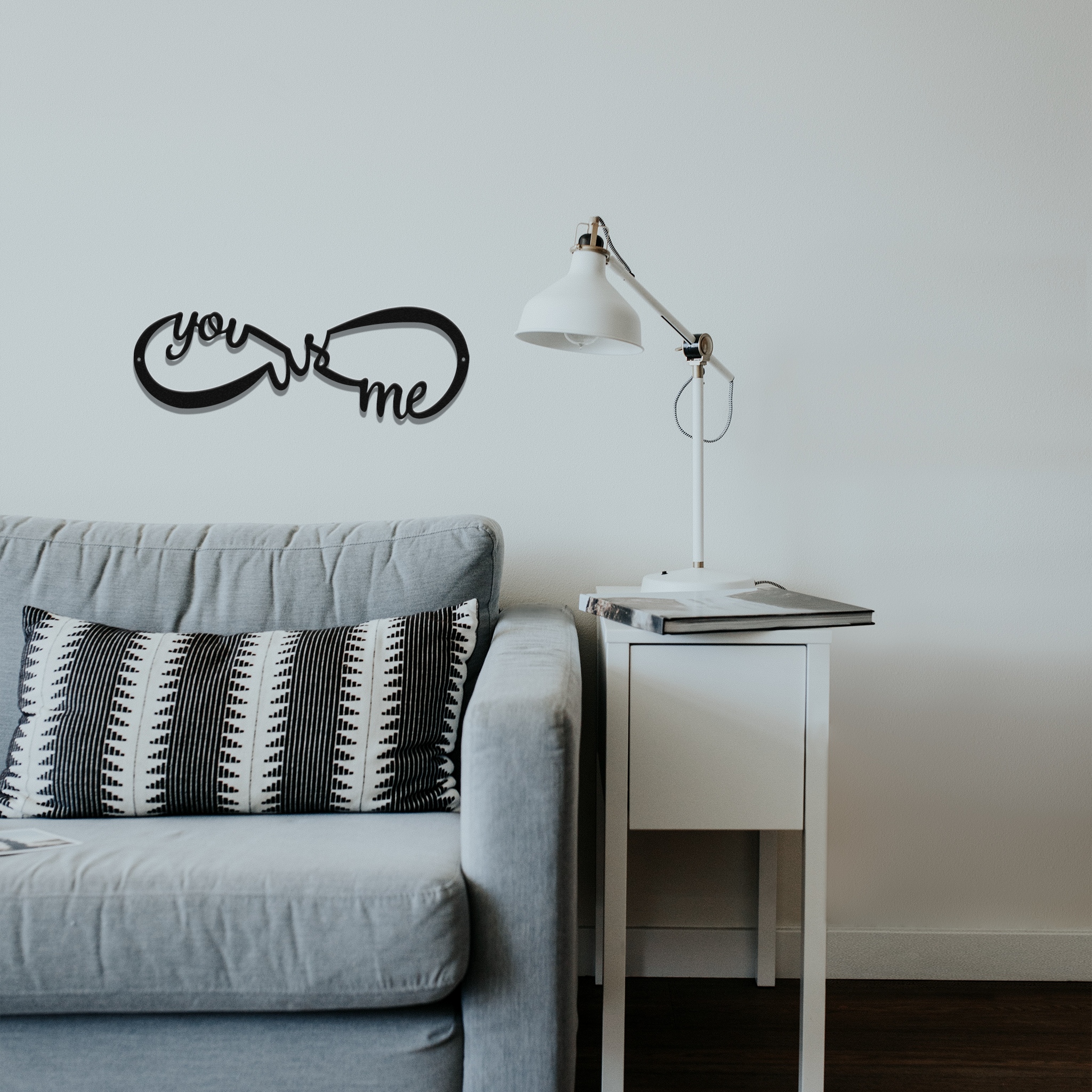 You Me and Us Infinity Metal Wall Art in black, showcasing an elegant infinity design symbolizing love and connection.