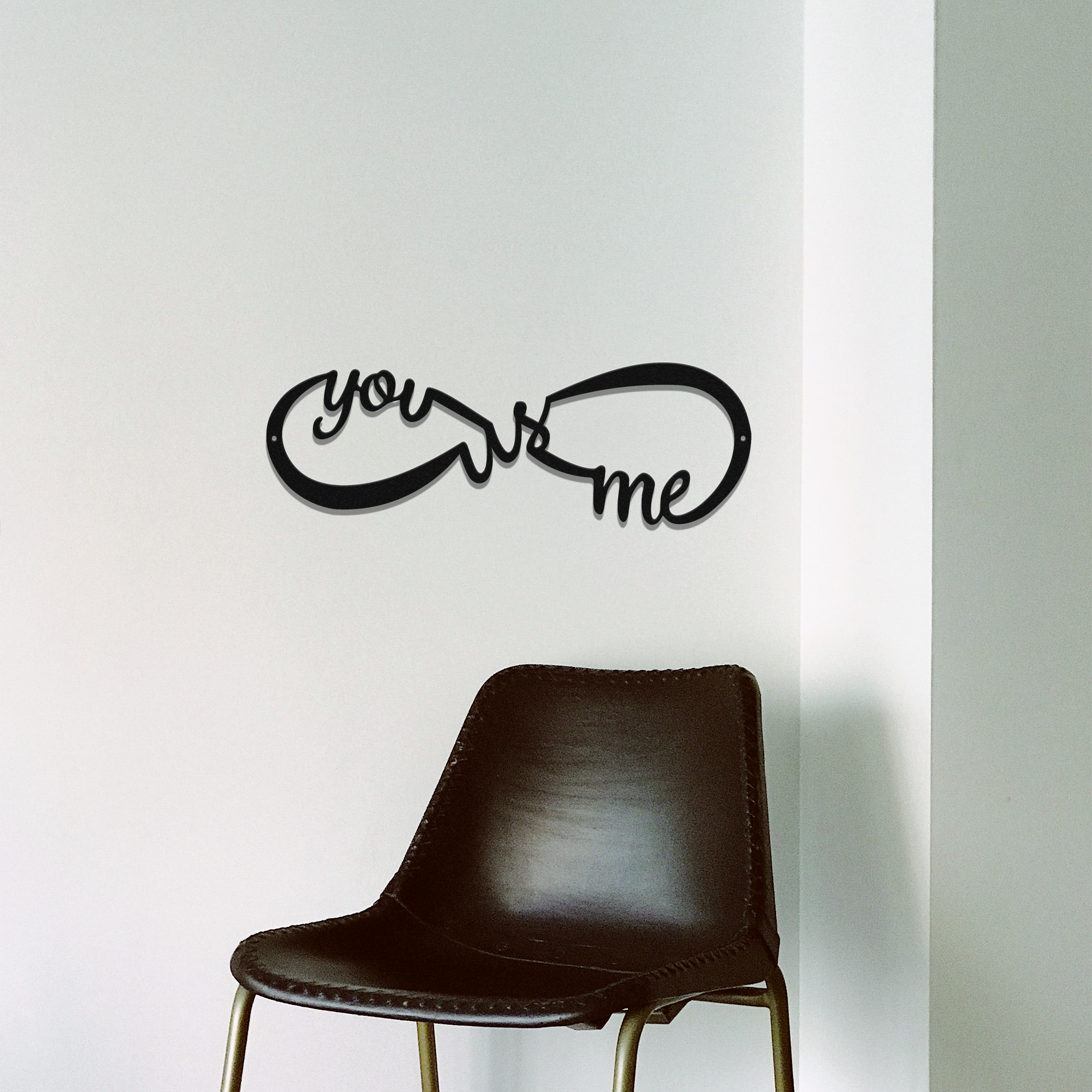 You Me and Us Infinity Metal Wall Art in black, showcasing an elegant infinity design symbolizing love and connection.