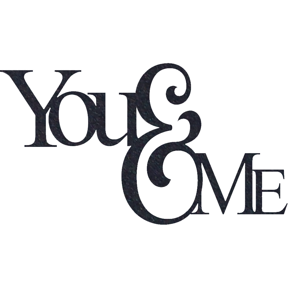 You & Me Metal Wall Art in low gloss black finish, measuring 25 inches wide and 14 inches tall, perfect for modern home decor.