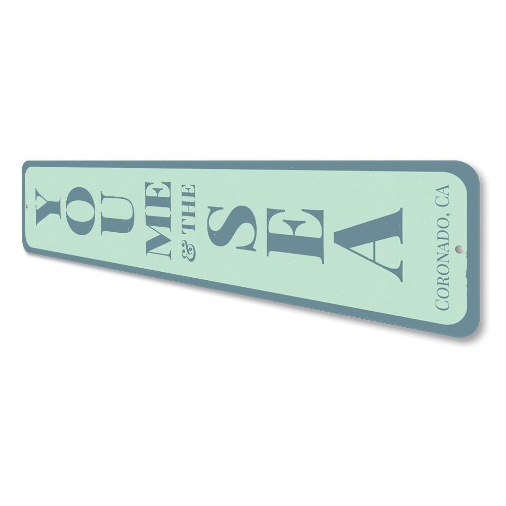 You Me & The Sea Vertical Sign made of durable aluminum, featuring a coastal design perfect for home decor.