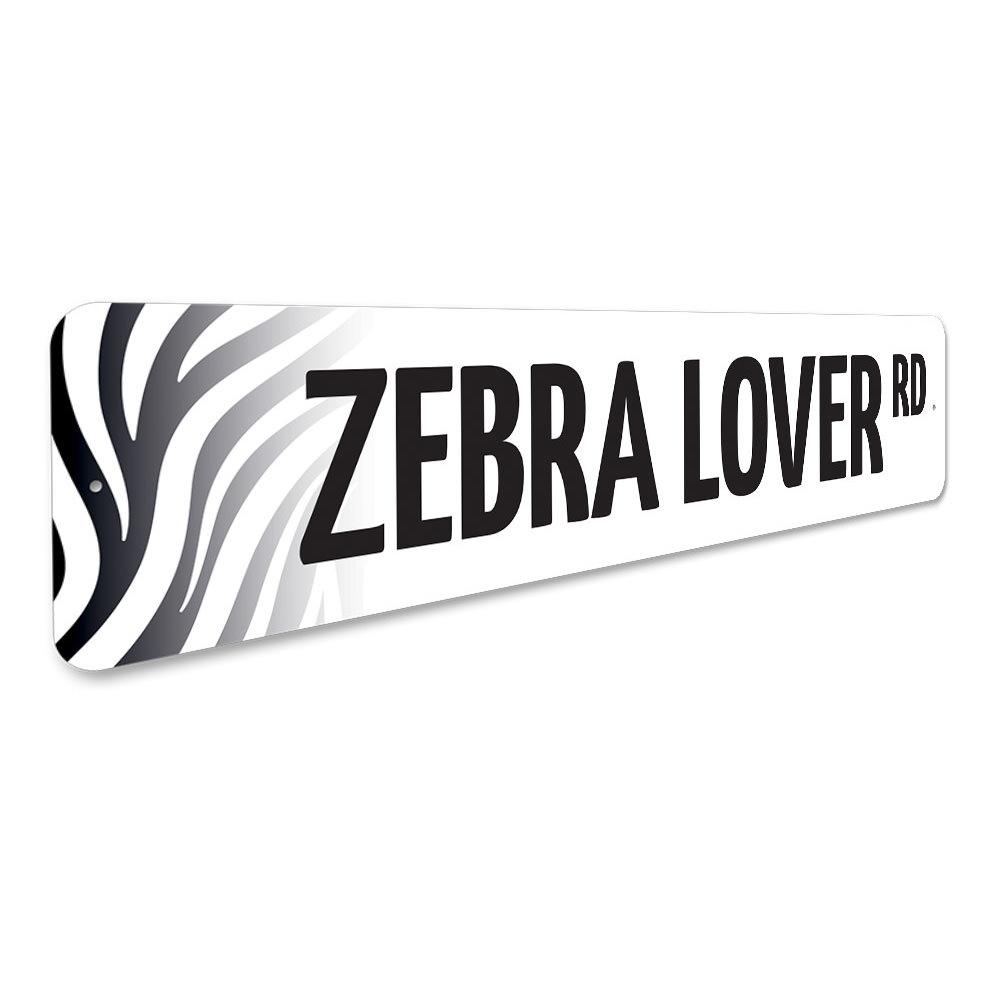 Zebra Lover Street Sign featuring a vibrant zebra design, made from durable aluminum, perfect for home decor.