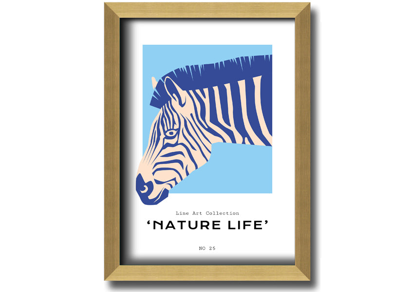 A beautifully framed Zebra Nature print showcasing a striking zebra design, available in various frame colors.