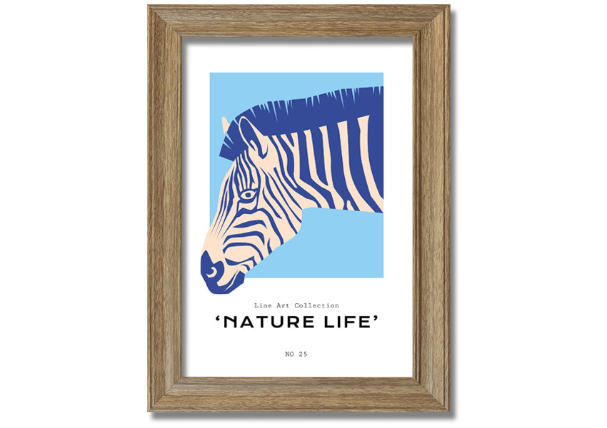 A beautifully framed Zebra Nature print showcasing a striking zebra design, available in various frame colors.