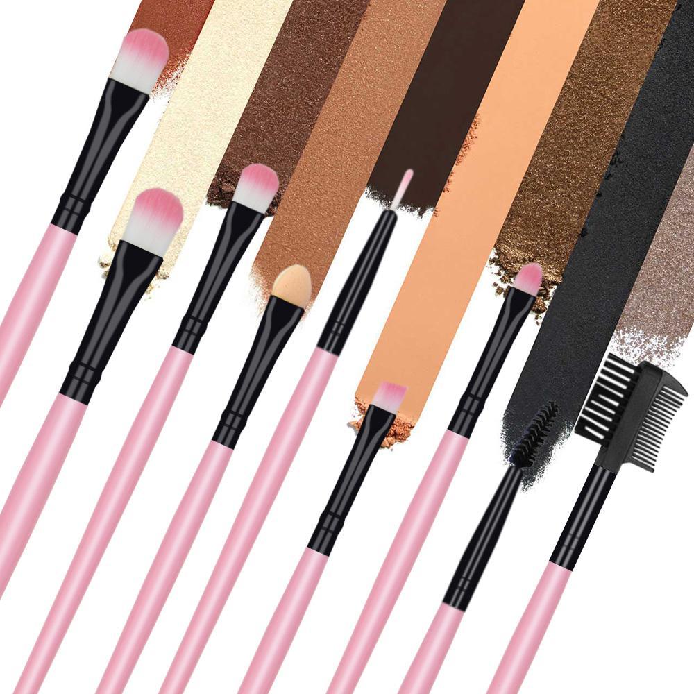 A set of 12 professional makeup brushes with wooden handles and vegan-friendly bristles, displayed in a stylish carrying bag.