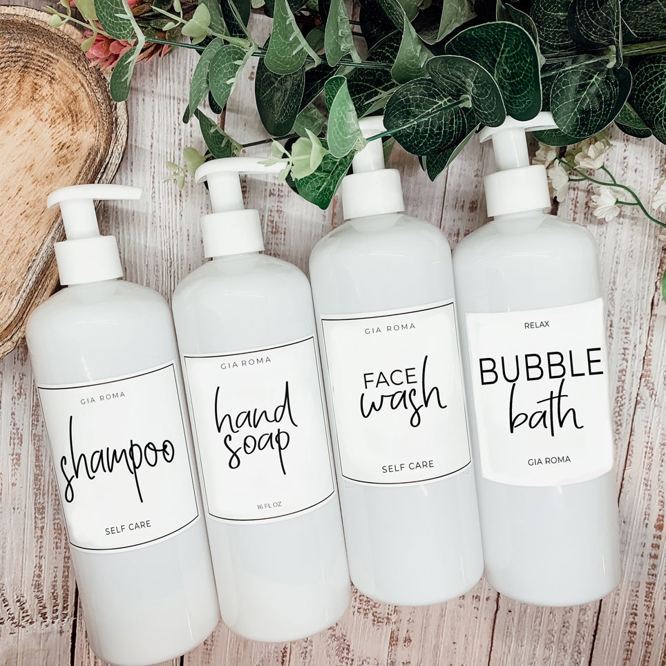 16oz White PET Bottle with customizable label and pump options, ideal for home decor and eco-friendly refills.