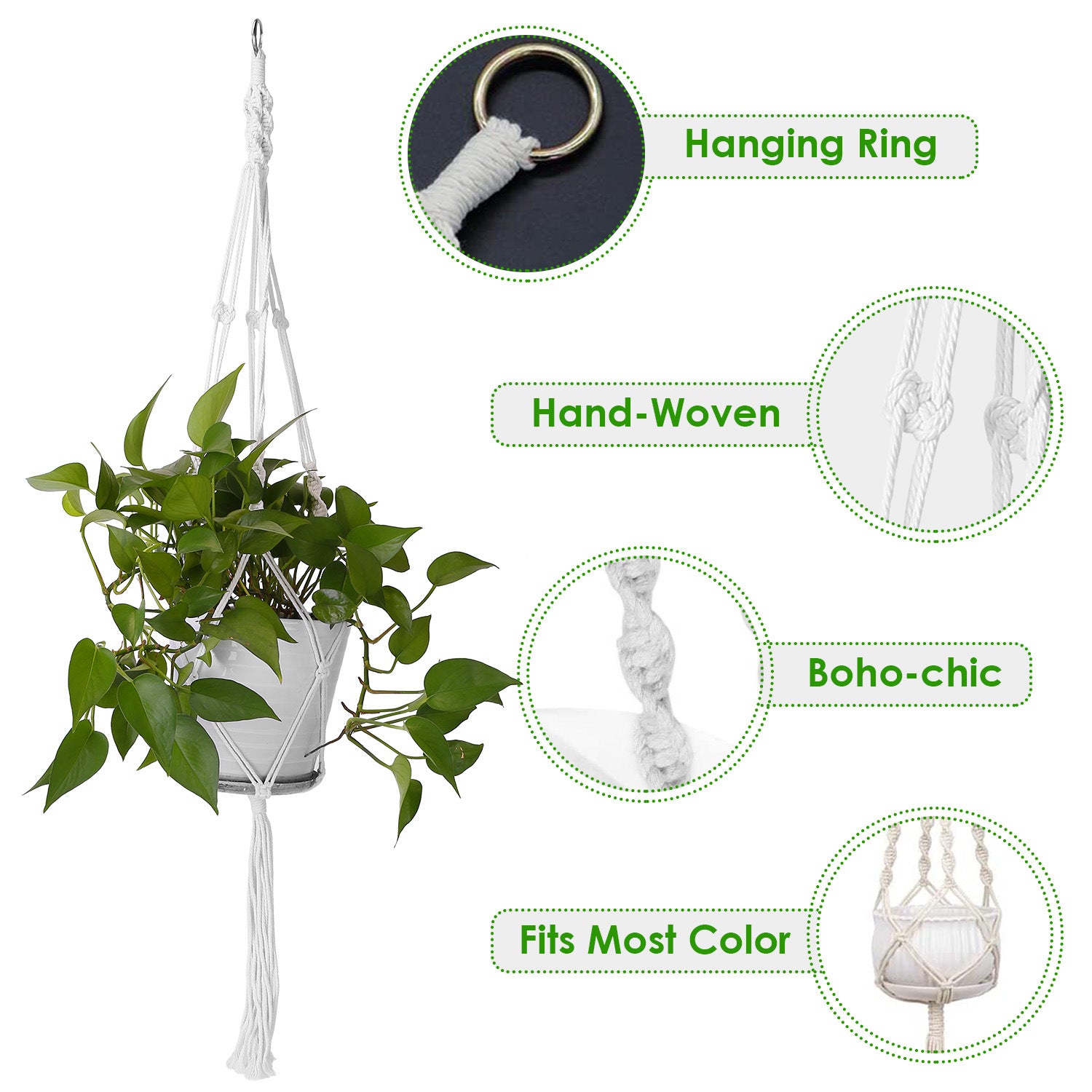 Two 40-inch cotton rope plant hangers designed for indoor and outdoor use, featuring a sturdy hanging ring and natural material.