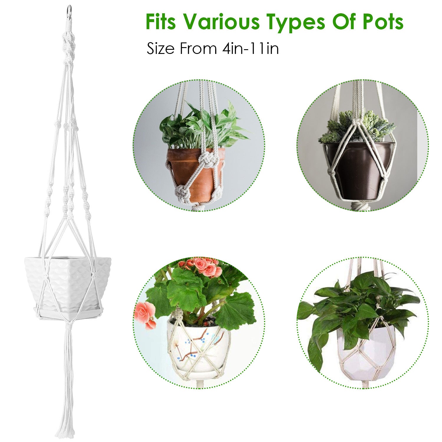 Two 40-inch cotton rope plant hangers designed for indoor and outdoor use, featuring a sturdy hanging ring and natural material.