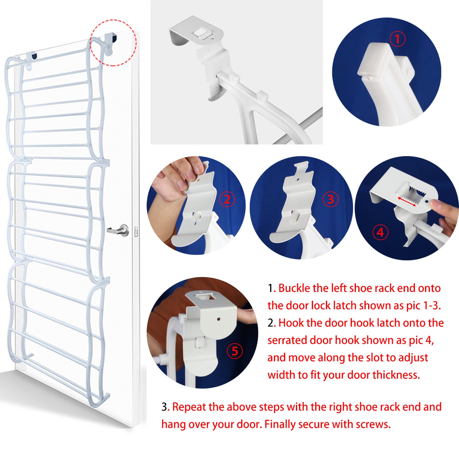 A 36 pairs over-the-door shoe rack with 12 layers, showcasing various shoes organized neatly, designed for efficient space-saving storage.