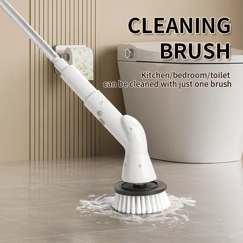 6 in 1 Electric Cleaning Brush with multiple attachments for versatile cleaning in kitchen and bathroom.