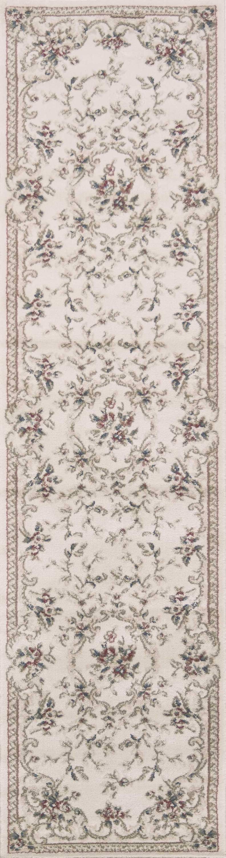 8-inch ivory bordered floral indoor runner rug with elegant floral design, perfect for enhancing home decor.