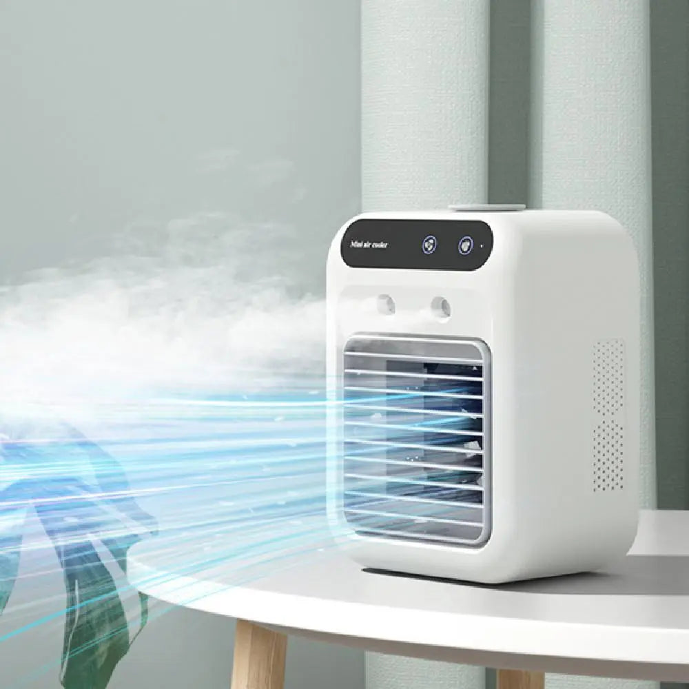 Portable Air Conditioner Air Cooler Fan in ivory white, featuring a sleek design and touchscreen operation for easy cooling.