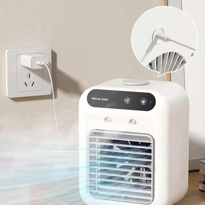 Portable Air Conditioner Air Cooler Fan in ivory white, featuring a sleek design and touchscreen operation for easy cooling.