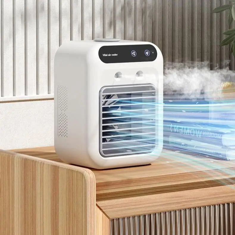 Portable Air Conditioner Air Cooler Fan in ivory white, featuring a sleek design and touchscreen operation for easy cooling.