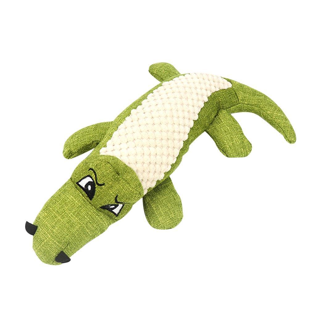 Plush animal-shaped dog toy in vibrant colors, designed for small and large dogs, featuring a squeaky sound for interactive play.