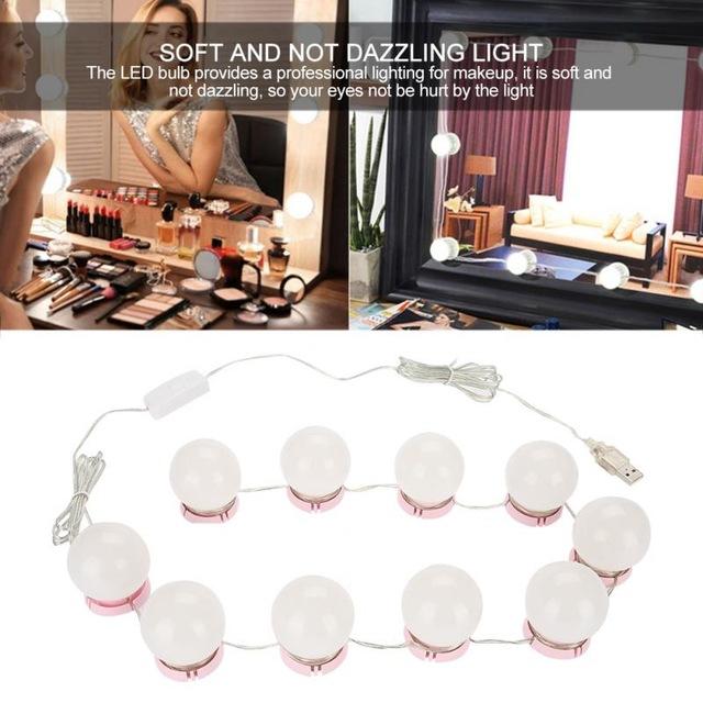 Dressing Table LED Adjustable Brightness Lights with soft illumination, featuring adjustable string length and dimmer switch for customizable brightness.