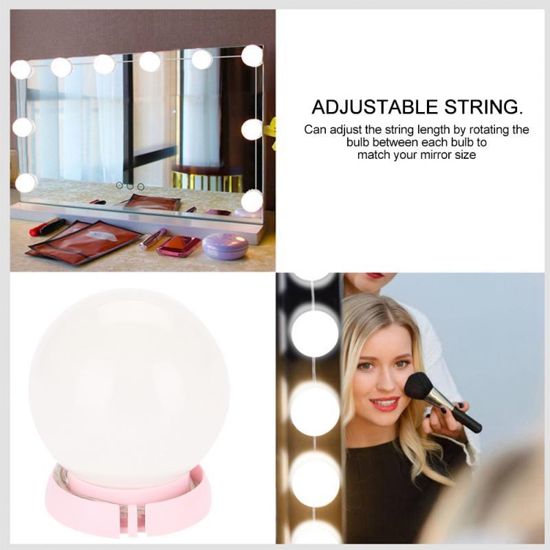 Dressing Table LED Adjustable Brightness Lights with soft illumination, featuring adjustable string length and dimmer switch for customizable brightness.