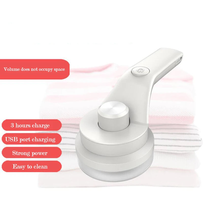 Electric Clothes Lint Remover in white color with USB charging feature, designed for removing lint and fuzz from fabrics.