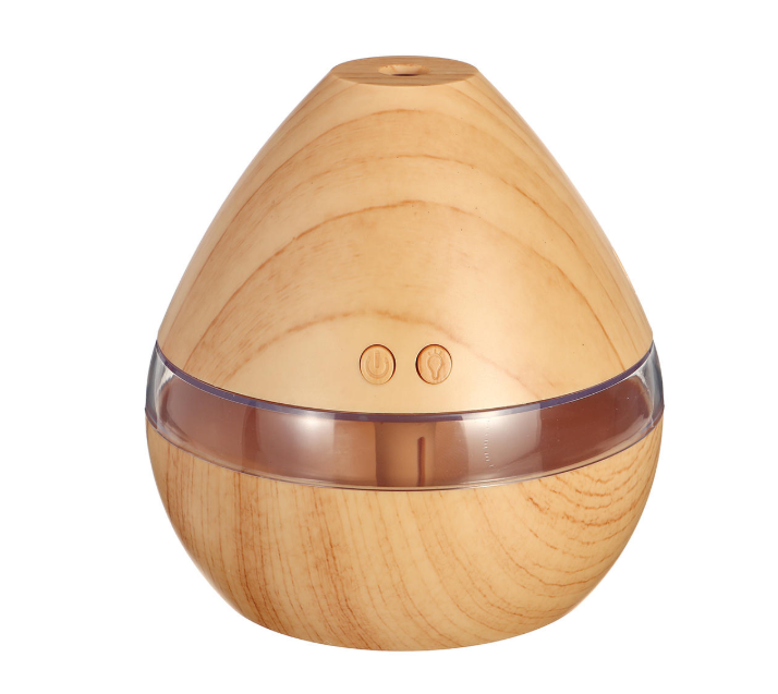 High Quality 300ML USB LED Aroma Ultrasonic Humidifier in dark wood grain finish, showcasing its sleek design and LED light feature.