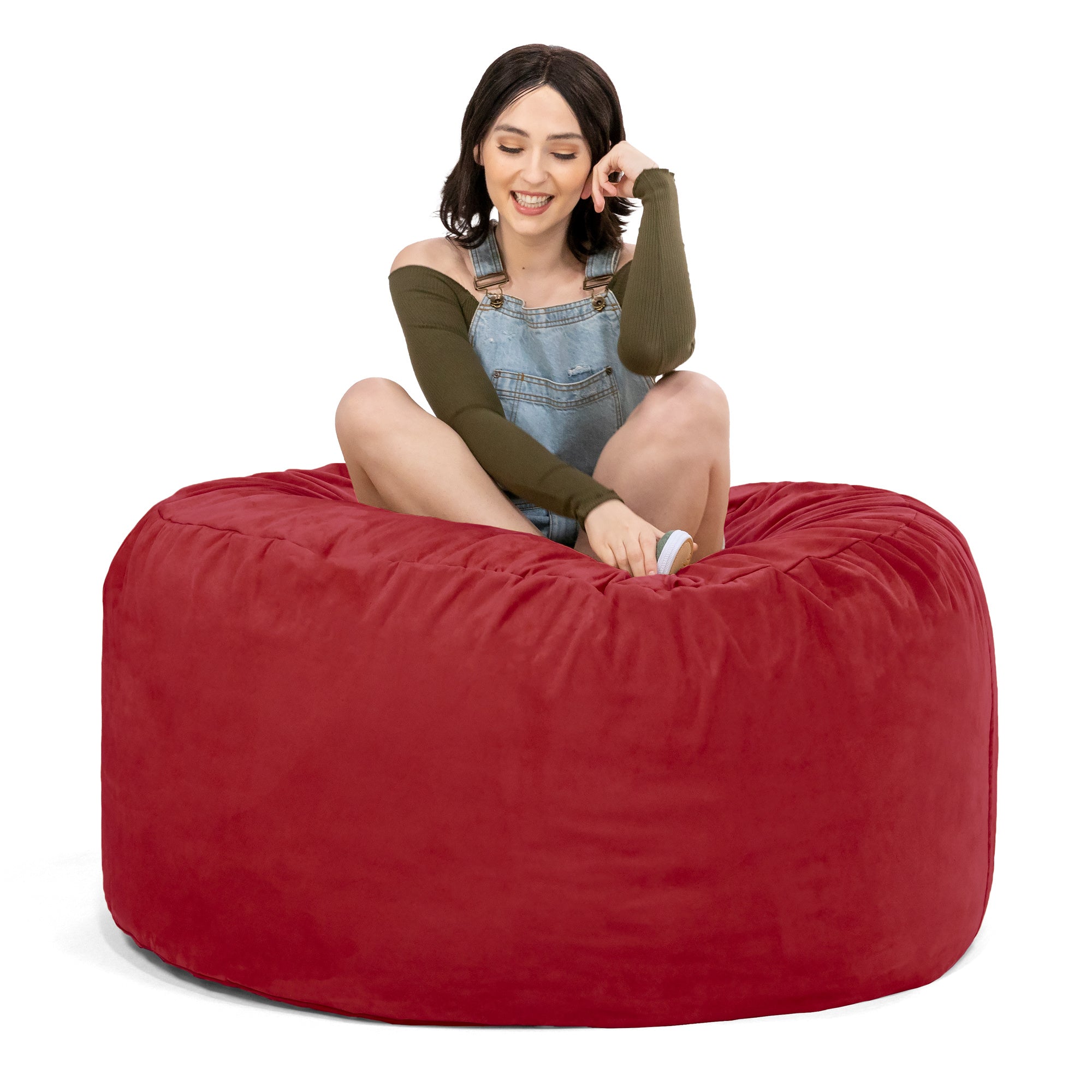 Jaxx Saxx 4 Foot Round Bean Bag in Cinnabar color, showcasing its plush design and removable Microsuede cover.