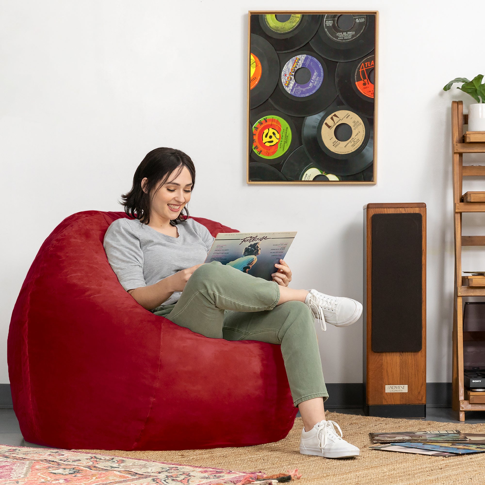 Jaxx Saxx 4 Foot Round Bean Bag in Cinnabar color, showcasing its plush design and removable Microsuede cover.